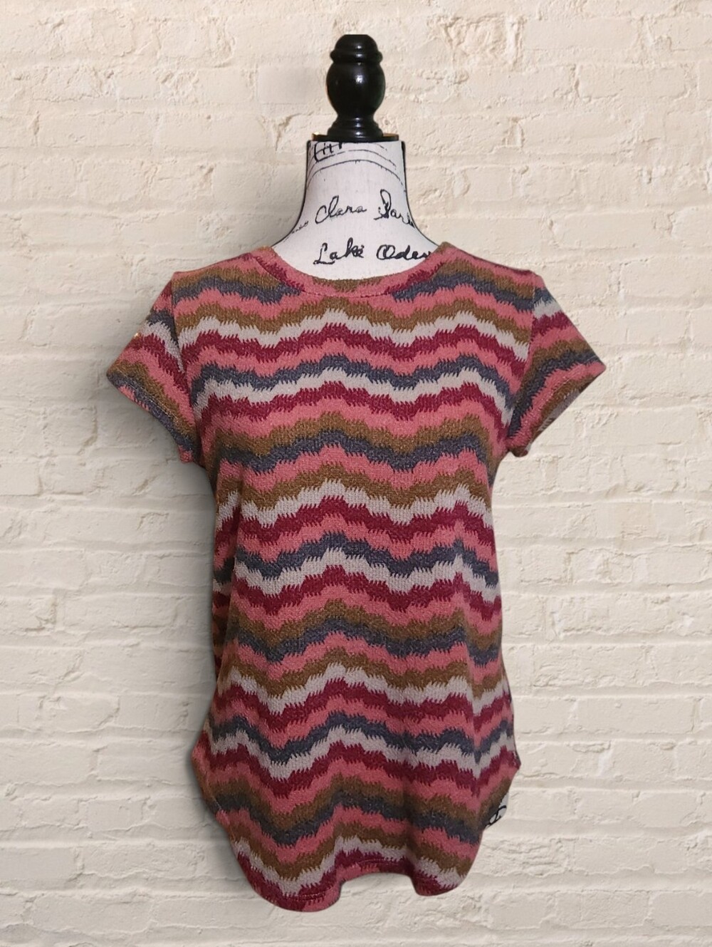Bombom Retro Chevron Zig Zag Striped Short Sleeve Knit Top Size M